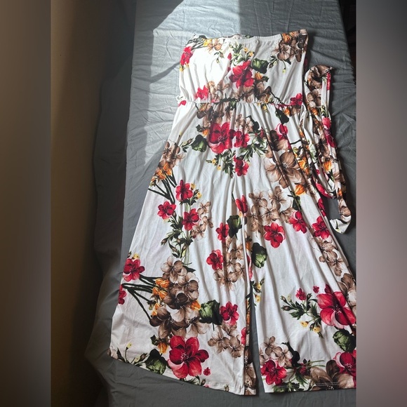 Strapless Floral Wide Leg Tie Waist Romper Jumpsuit Size XL - Picture 11 of 12